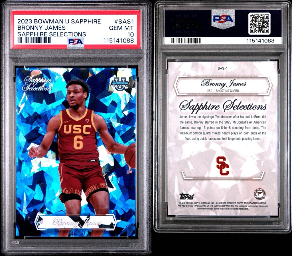 Bronny James 2023 Bowman U Sapphire SAS1 Sapphire Selections RC PSA 10