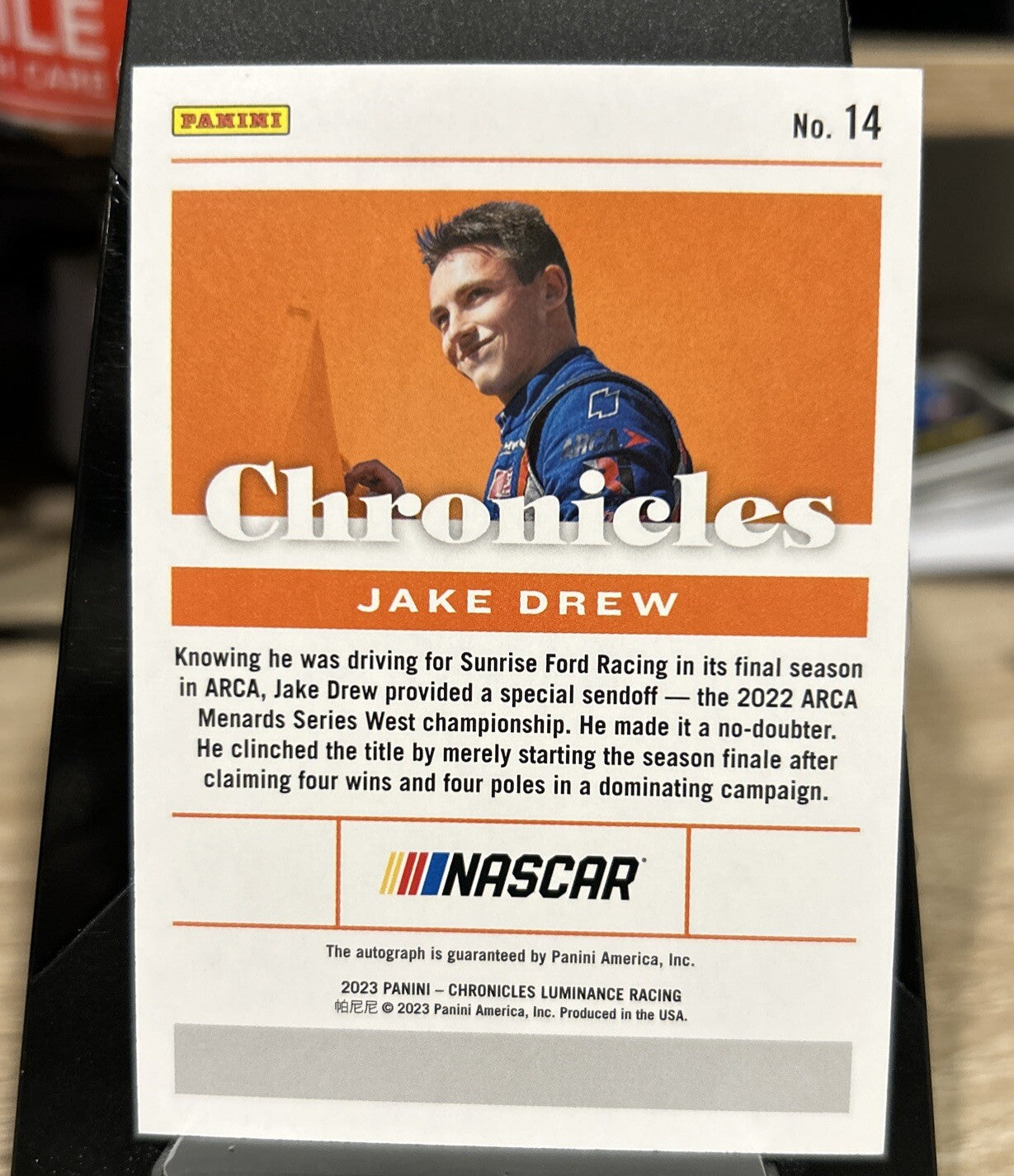2023 Panini Chronicles Racing NASCAR No. 14 Luminance Jake Drew Auto RC 1/1  🔥