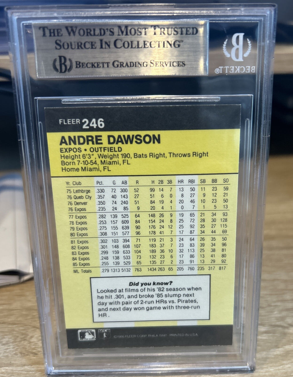 Andre Dawson Beckett BAS Signed 1986 Fleer #246 Autograph