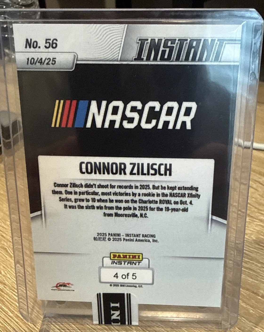 2025 PANINI INSTANT NASCAR #56 CONNOR ZILISCH - Lightning #d /5 - RC