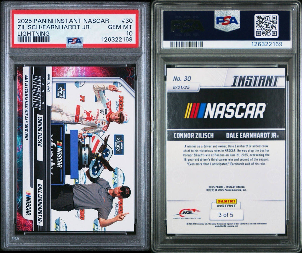 2025 Panini Instant #30 Dale Earnhardt Jr/Connor Zilisch Lightning /5 PSA 10 Gem