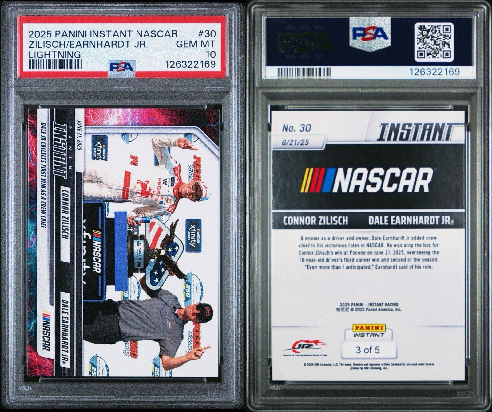 2025 Panini Instant #30 Dale Earnhardt Jr/Connor Zilisch Lightning /5 PSA 10 Gem