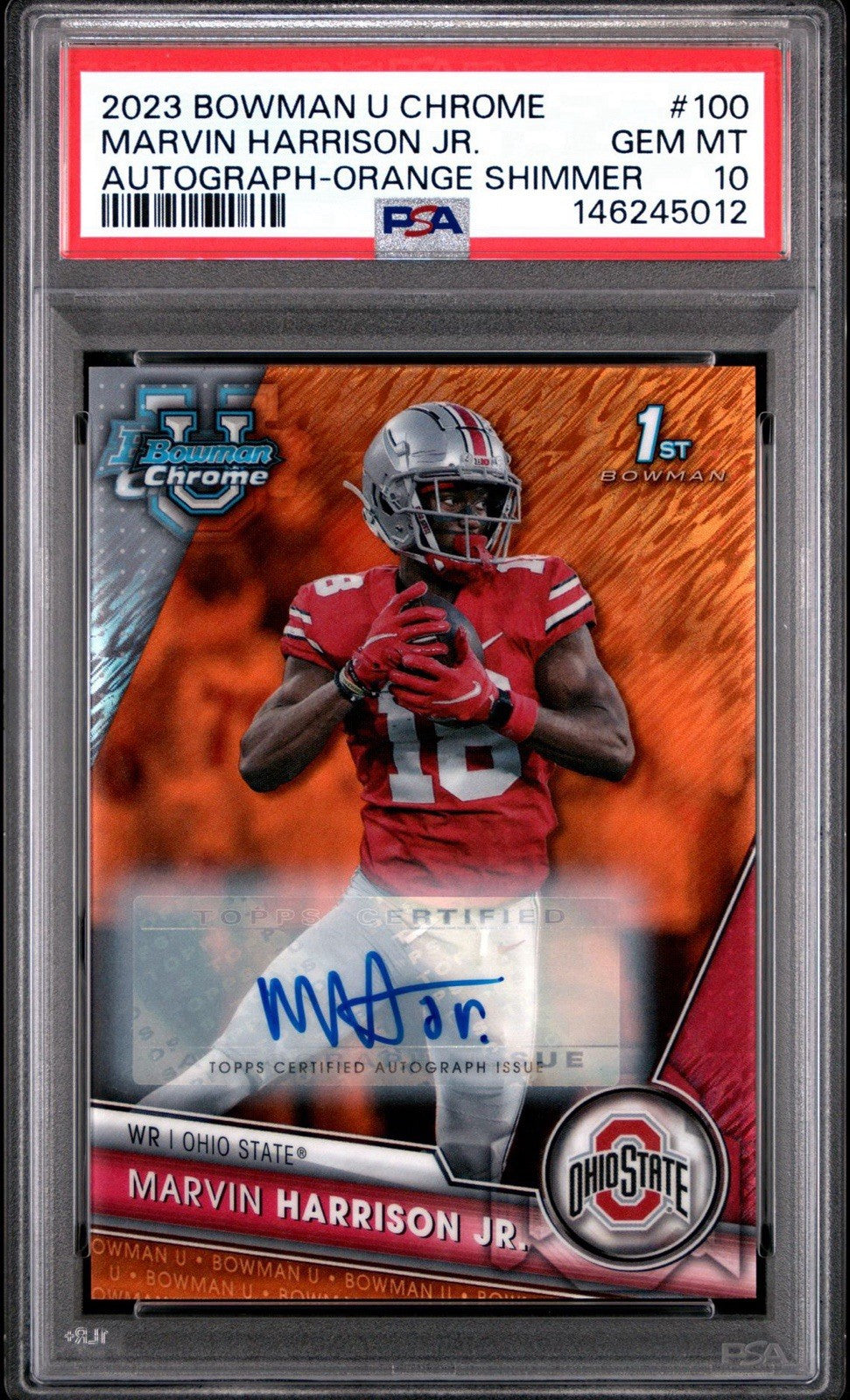 Marvin Harrison Jr 2023 Bowman U Chrome Auto Orange Shimmer #d /25 PSA 10 Pop 1