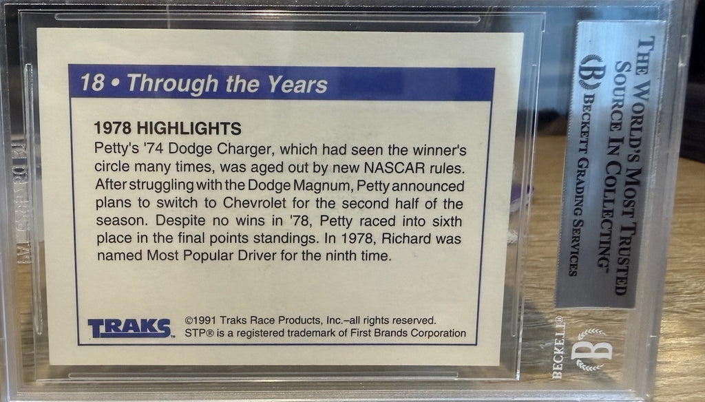 Signed Richard Petty #18 autograph auto 1991 Traks NASCAR - Beckett BAS Slab