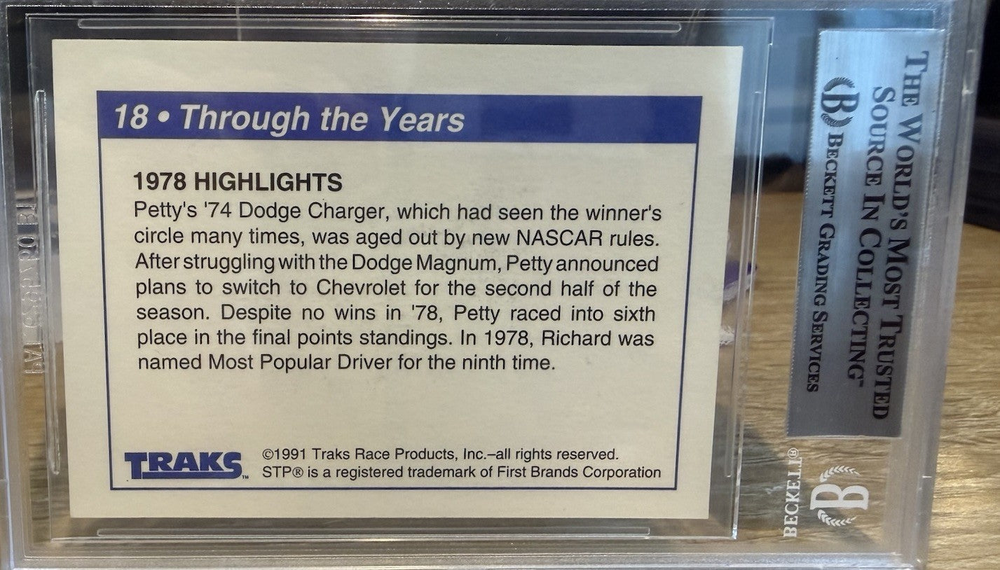 Signed Richard Petty #18 autograph auto 1991 Traks NASCAR - Beckett BAS Slab
