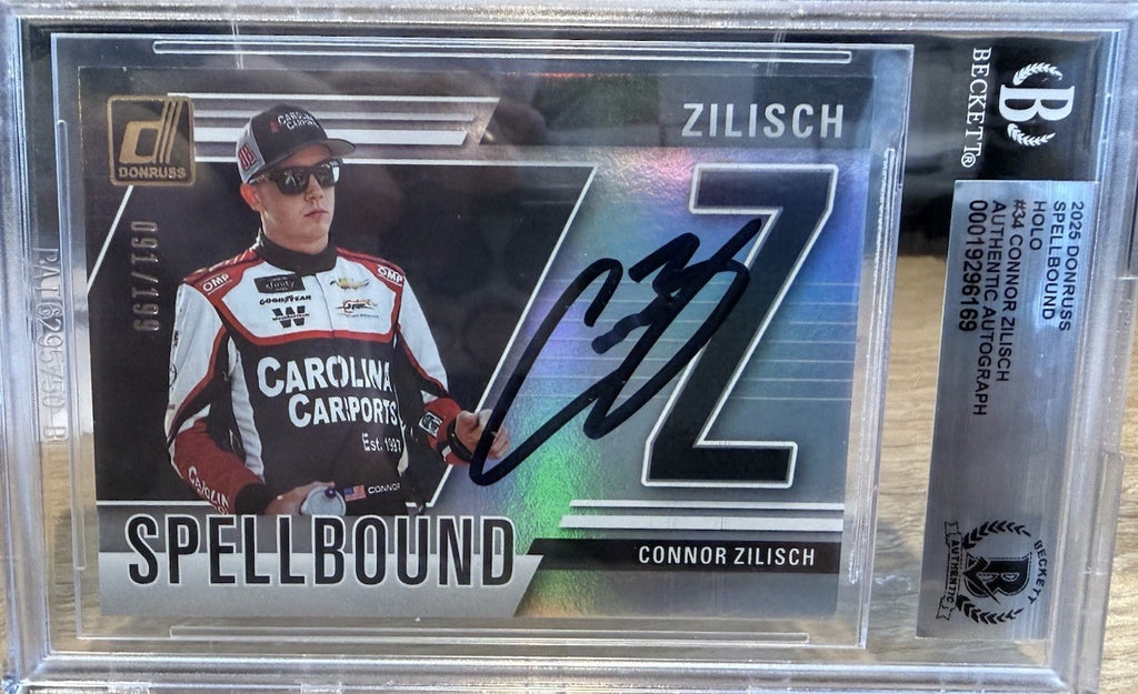 Signed Connor Zilisch 2025 Donruss Spellbound Holo /199 #34- Beckett BAS Slab