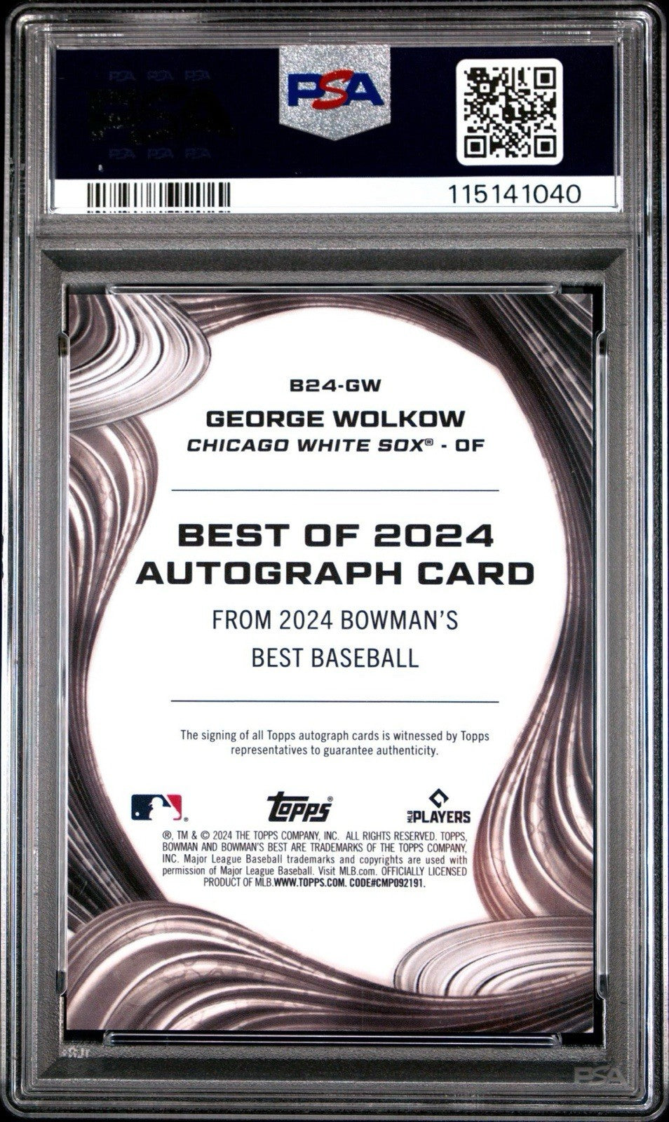 2024 BOWMAN'S BEST #B24GW GEORGE WOLKOW  AU-GW Blue /150 - PSA 10 Gem