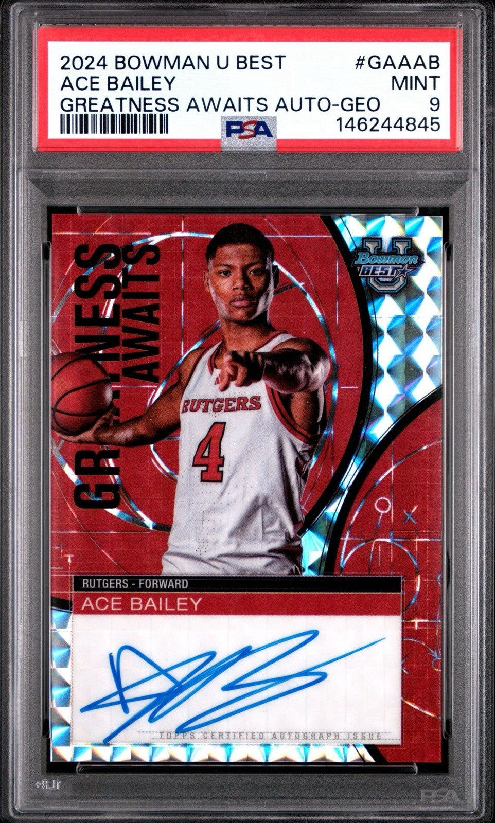 Ace Bailey 2024 Bowman U Best Greatness Awaits Geometric Auto PSA 9