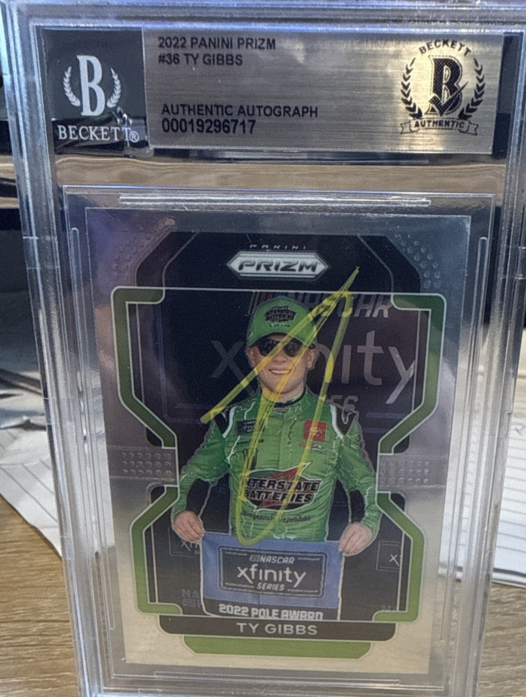 Ty Gibbs Signed 2022 Panini Prizm #36 Auto - Beckett BAS Slab