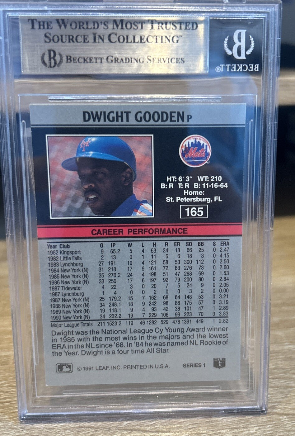 Signed 1991 Leaf  #165 Dwight Gooden Beckett BAS Slab