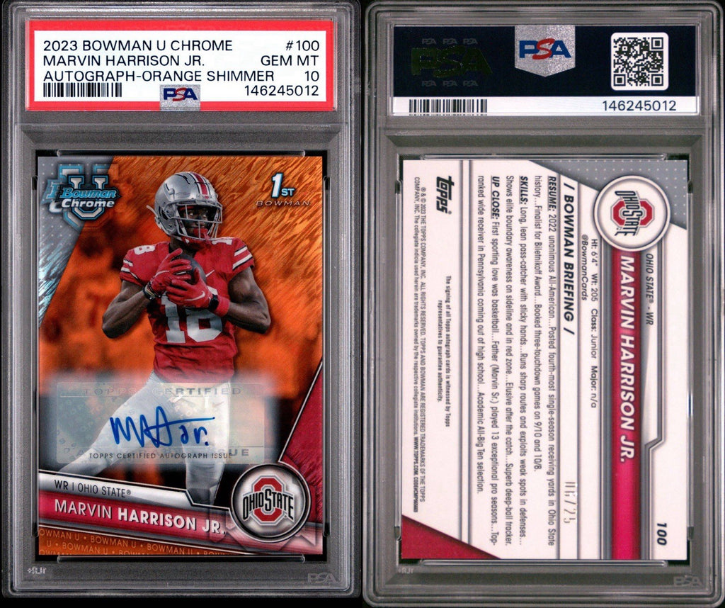 Marvin Harrison Jr 2023 Bowman U Chrome Auto Orange Shimmer #d /25 PSA 10 Pop 1