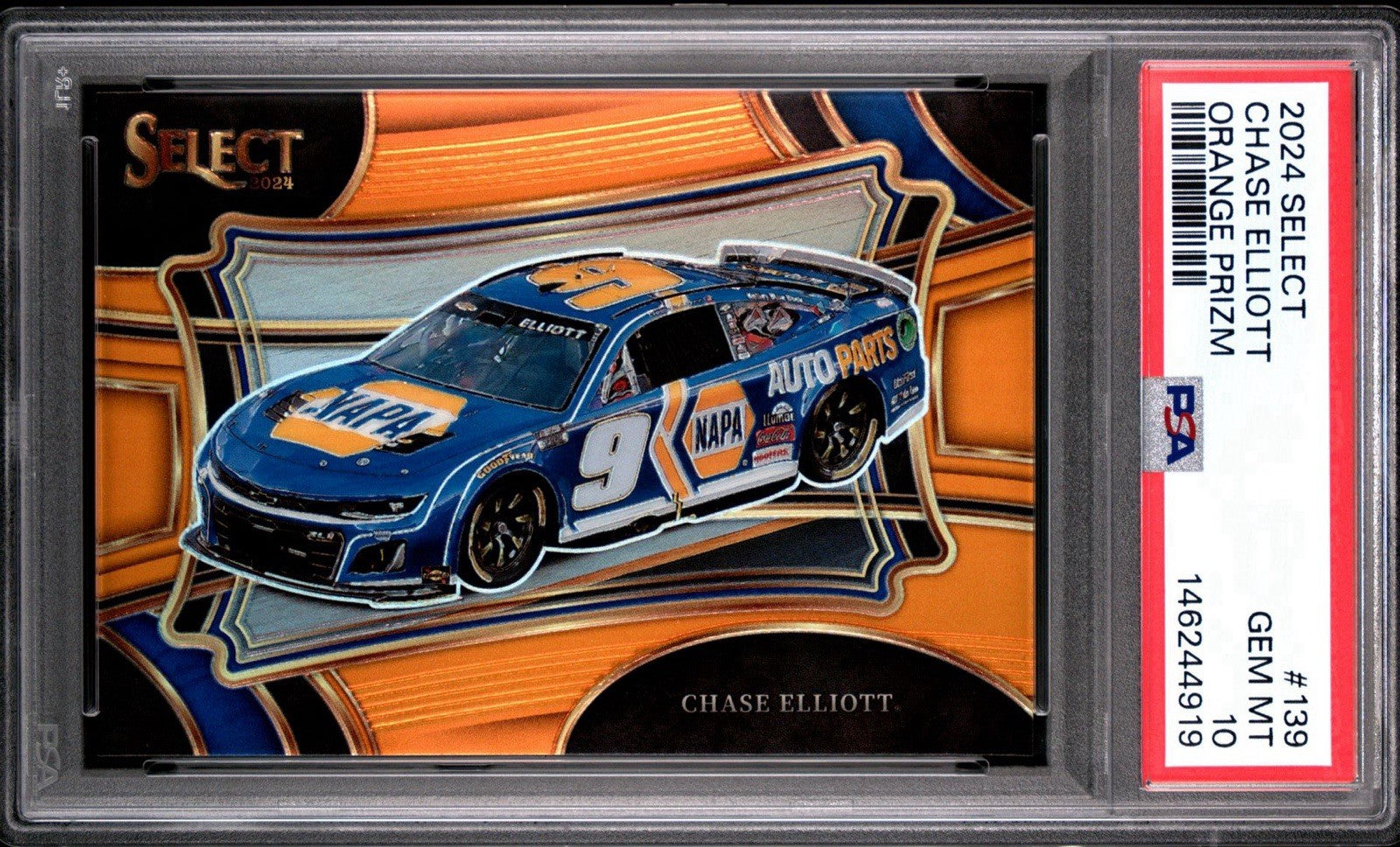 2024 Panini Select Pit Road Orange Prizm #d /49 Chase Elliott #139 PSA 10 Gem