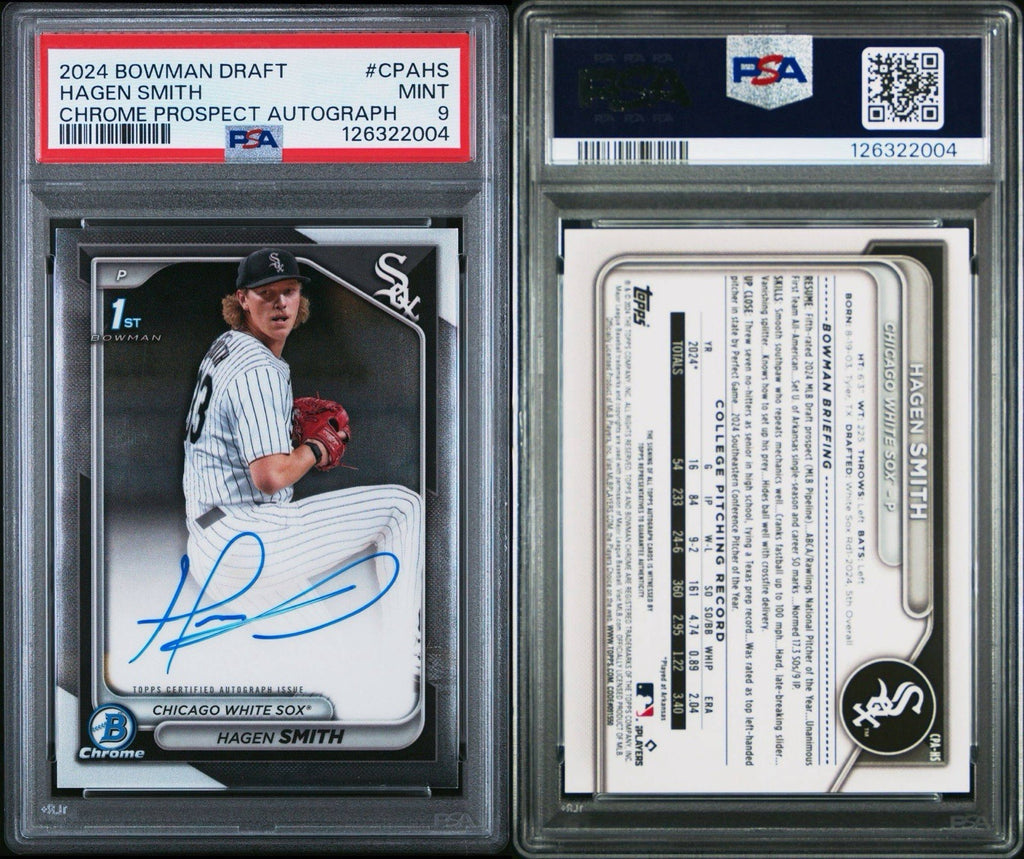Hagen Smith 2024 Bowman Draft Chrome Prospect Auto #CPAHS PSA 9