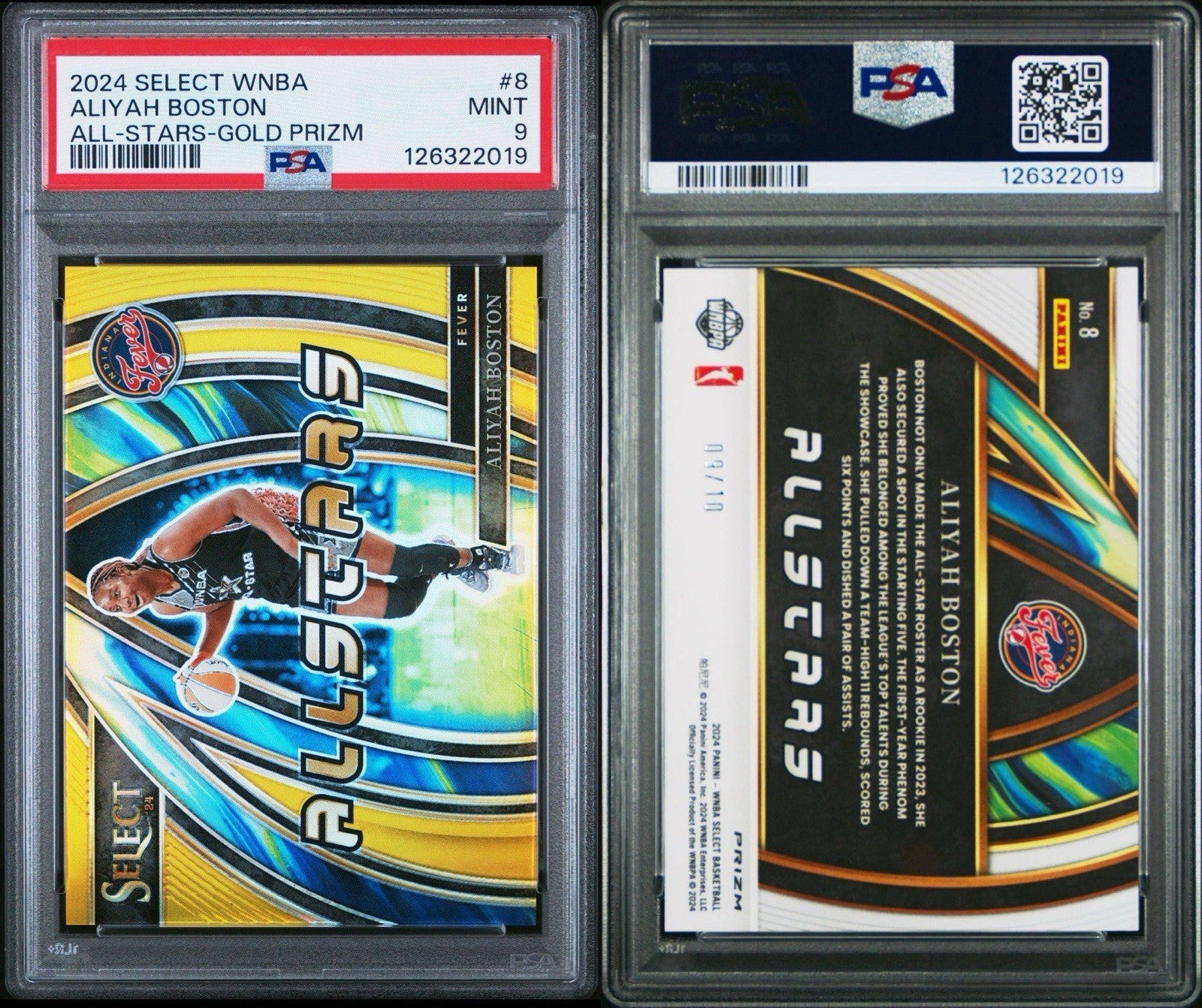 2024 ALIYAH BOSTON PANINI PRIZM ALL STARS WNBA GOLD CARD /10 PSA 9 INDIANA FEVER