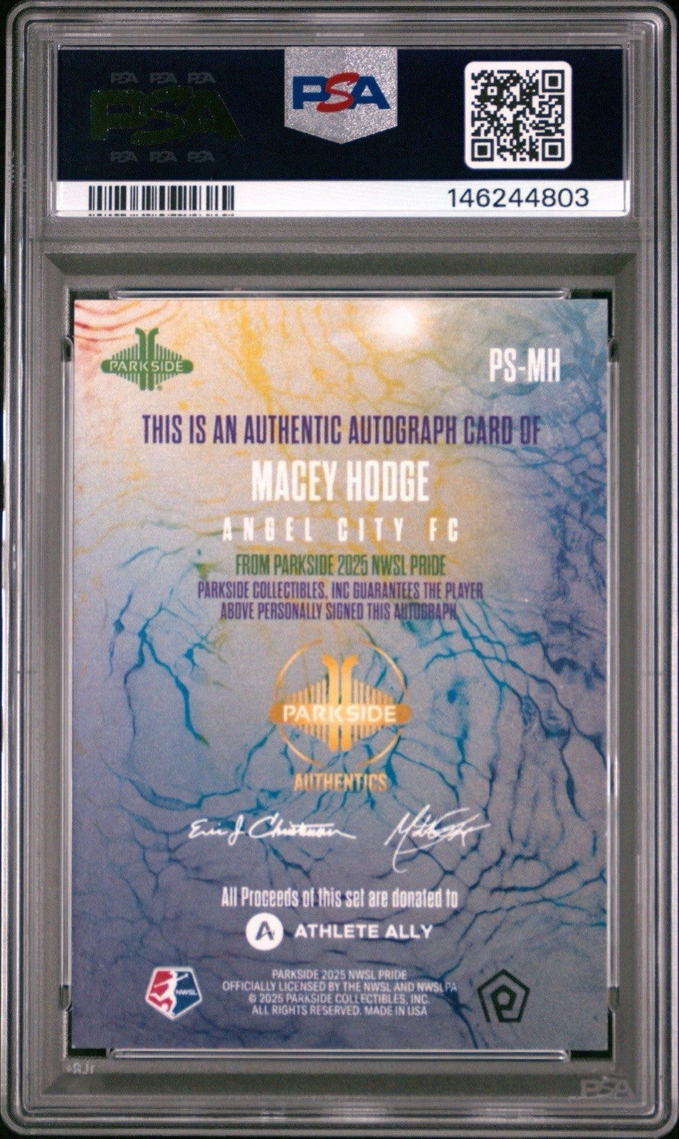 2025 PARKSIDE NWSL Pride MACEY HODGE RC AUTO SIGNATURE SERIES #PS-MH - PSA 9