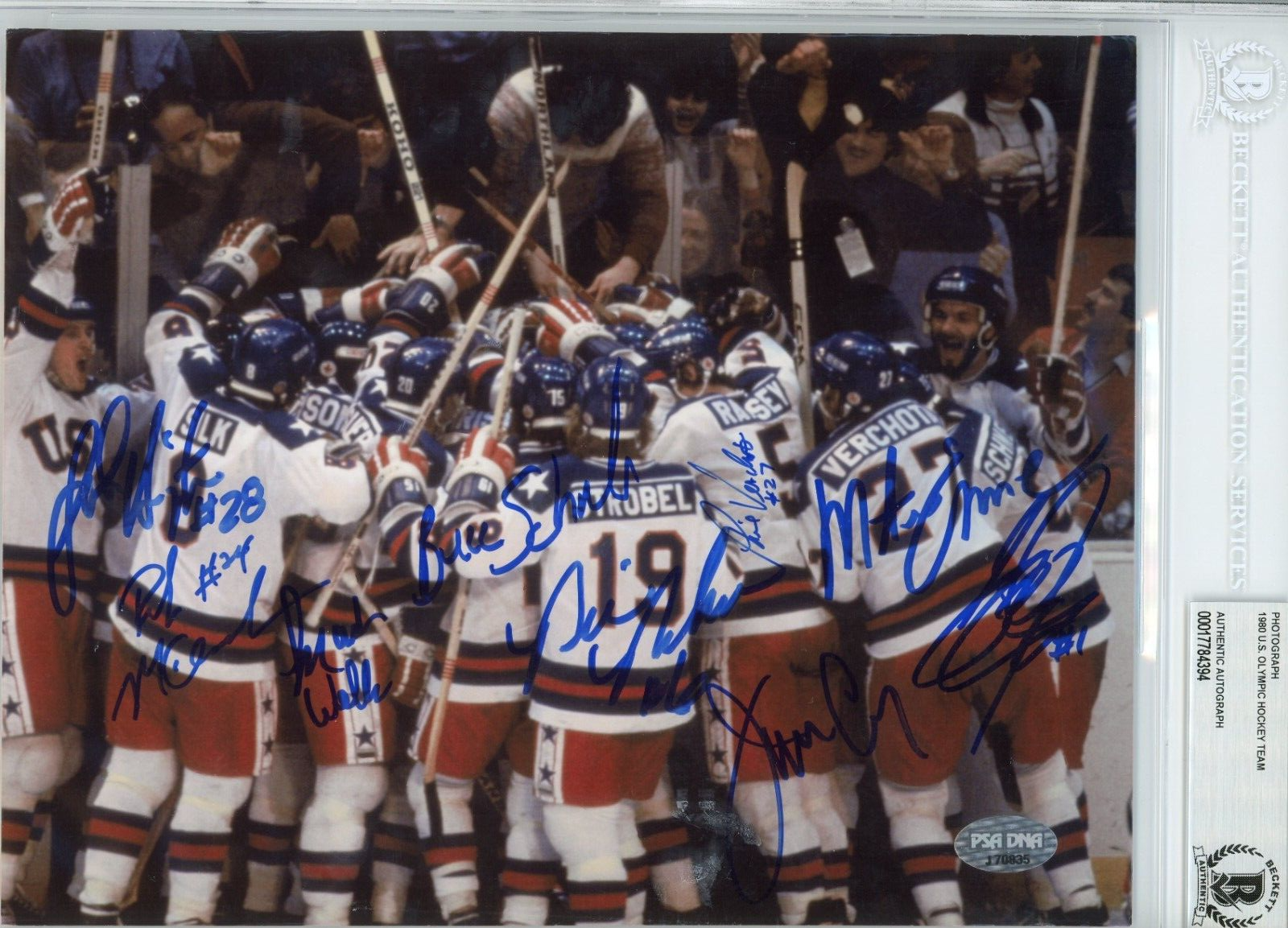 Signed 1980 USA Hockey Gold Winning 8x10 Photo by 9 - Beckett BAS Encased Photo