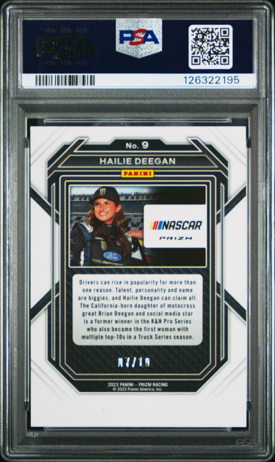 2023 Prizm Racing Hailie Deegan #9 NASCAR Gold Prizm Parallel PSA 8