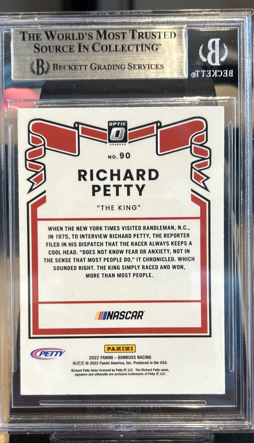 Signed Richard Petty 2022 Donruss Optic #90 BAS Beckett Slabbed