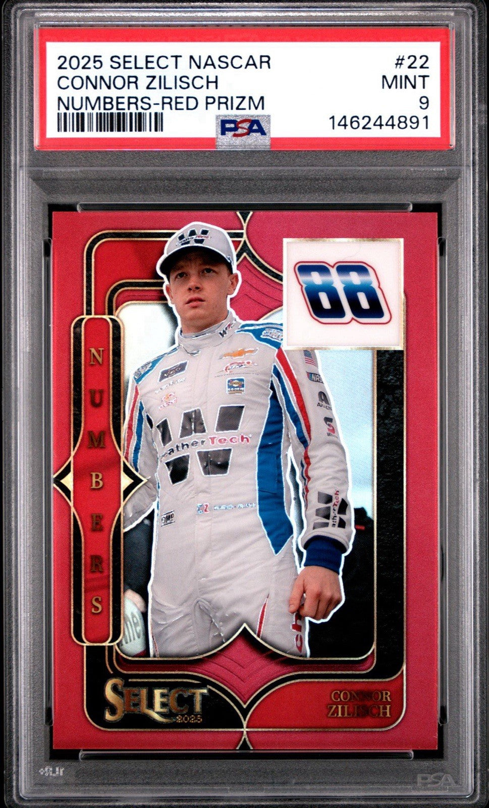 Connor Zilisch 2025 Panini Select Numbers Red /99 - PSA 9 Mint