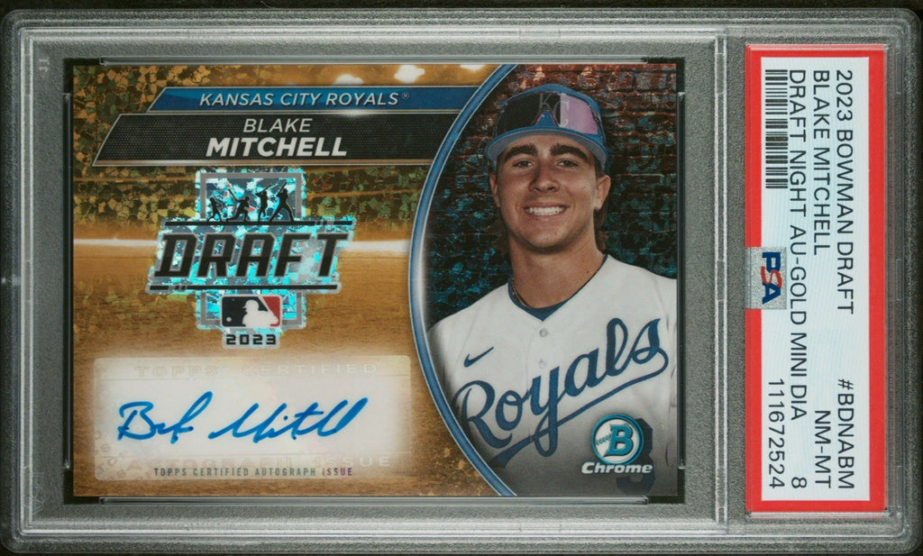 2023 Bowman Draft Blake Mitchell Draft Night Gold Mini Diamond Auto /50 PSA 8