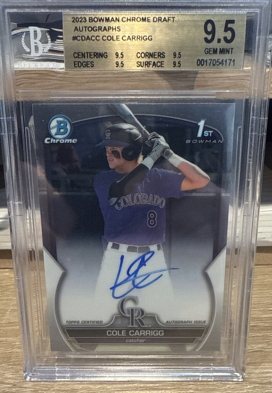 BGS 9.5 Gem 2023 Bowman Draft - Chrome Prospect Autographs #CDA-CC Cole Carrigg