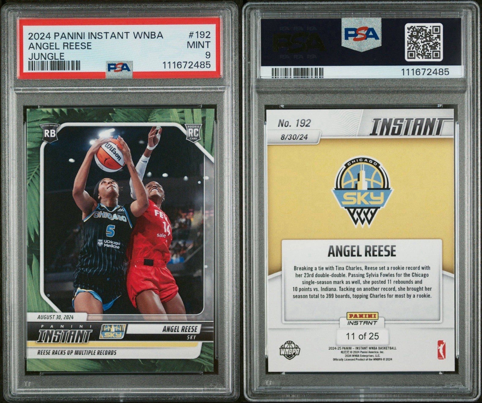 2024 Panini Instant WNBA #192 Angel Reese RC Jungle /25 Racks Up Records PSA 9