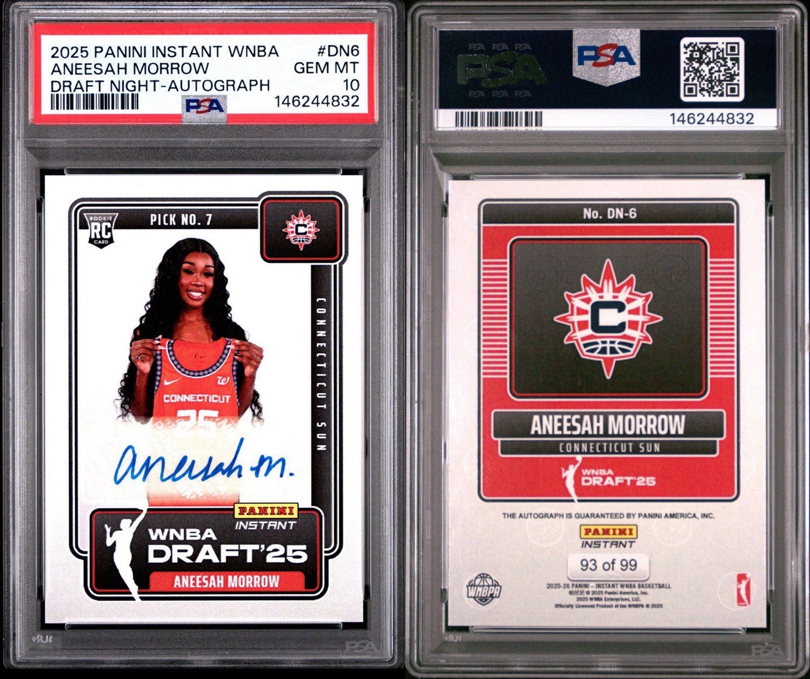 2025 Panini Instant WNBA Draft Night Aneesah Morrow #DN6 Auto Rookie PSA 10 Gem