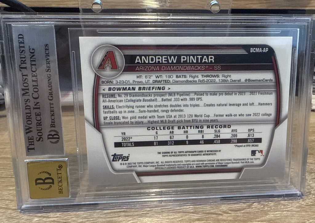 BGS 9 - 2023 Bowman Chrome Mega ANDREW PINTAR #BCMA-AP Orange Mojo Ref /25 Auto