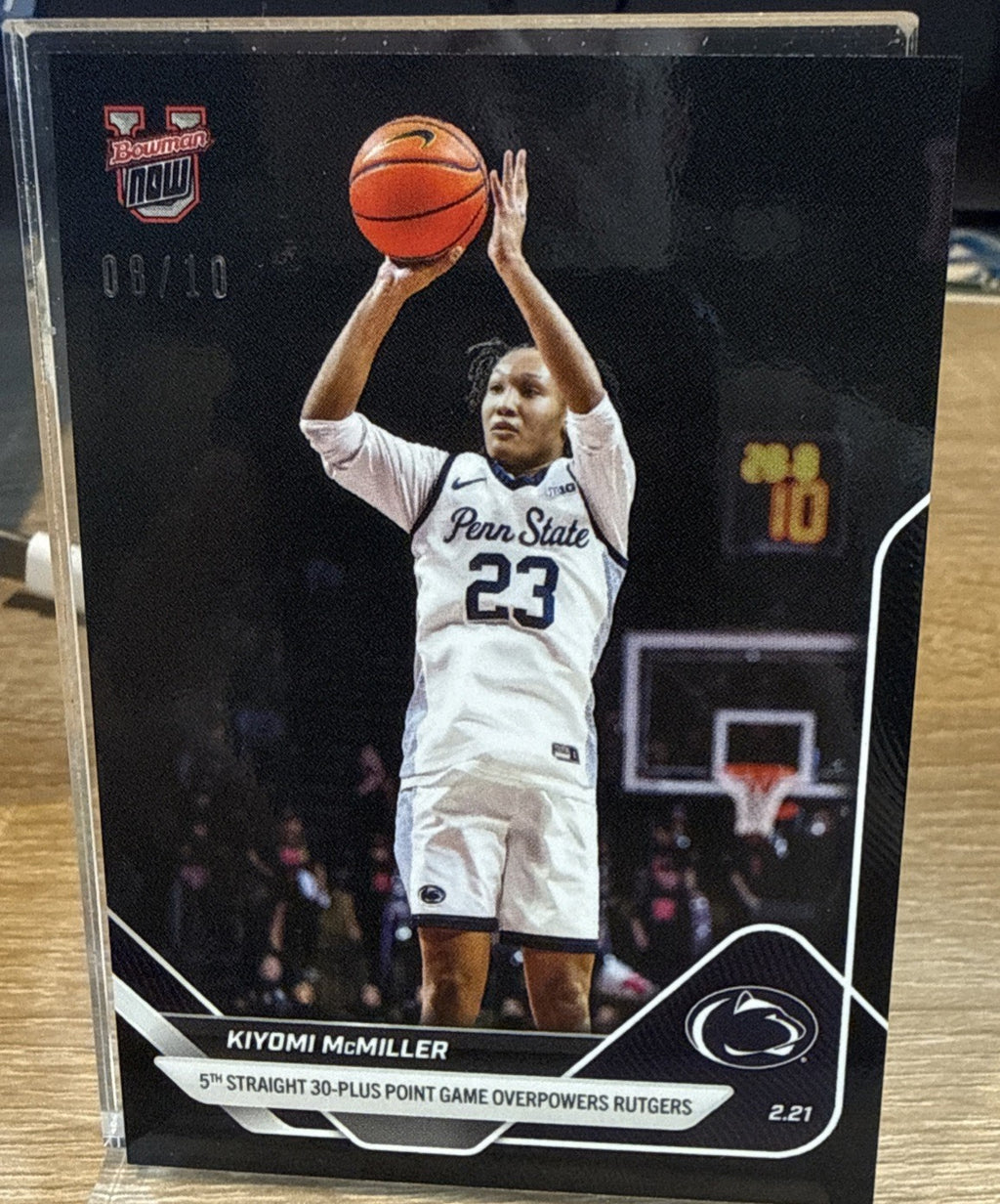Kiyomi McMiller 2025-26 Bowman U Now #80 Black Foil #d /10 - 5 Straight 30+ Pts