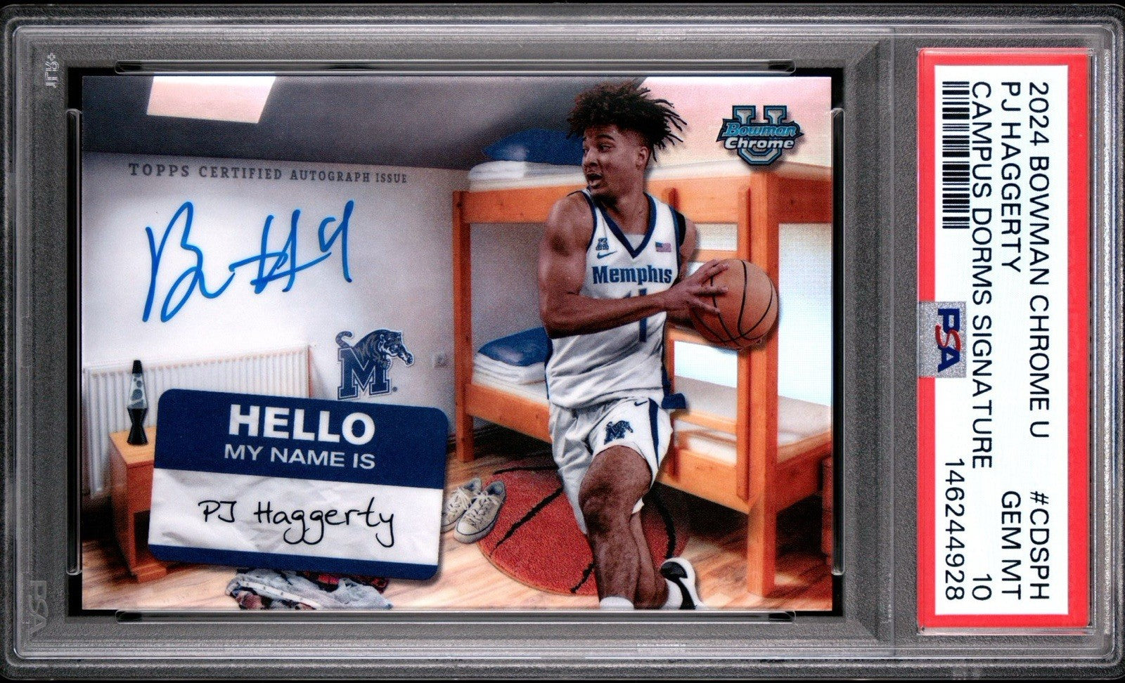 2024-25 Bowman Chrome U #CDS-PH PJ Haggerty Campus Dorms Sig Auto PSA 10 Gem