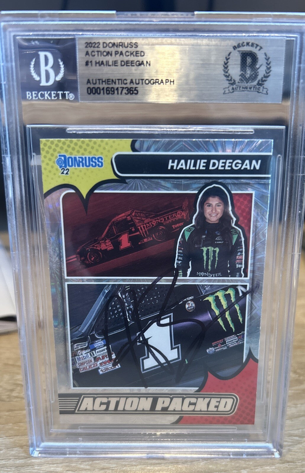 Signed Hailie Deegan 2022 Donruss Action Packed #1 Beckett BAS Slab