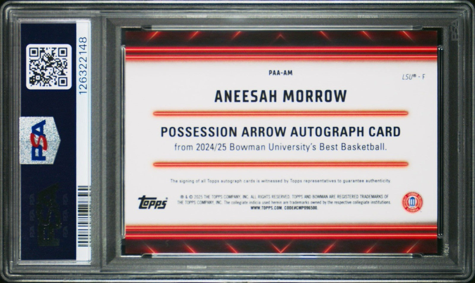 2024 Bowman's Best U #PAA-AM Aneesah Morrow Poss Arrow Auto Gold Geo /50 PSA 9