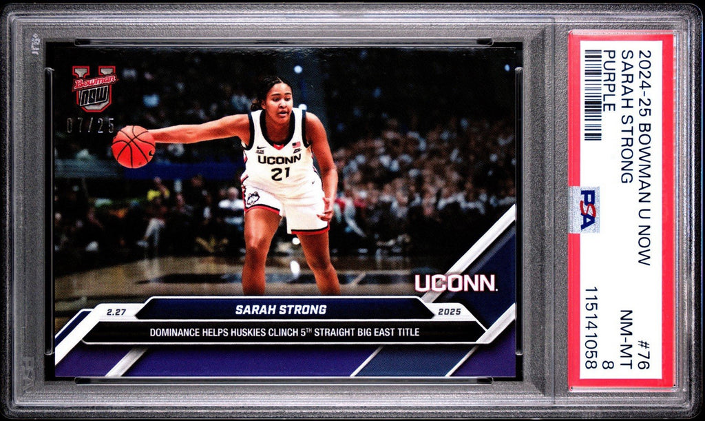 Sarah Strong 2025 Bowman U Now #76 Purple Parallel /25 - PSA 8