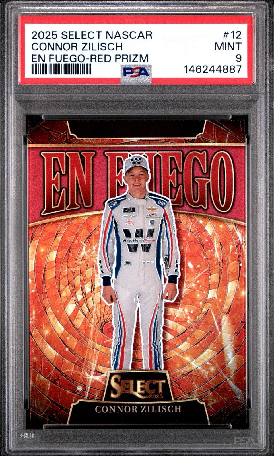 Connor Zilisch 2025 Panini Select En Fuego Red /99 - PSA 9 Mint