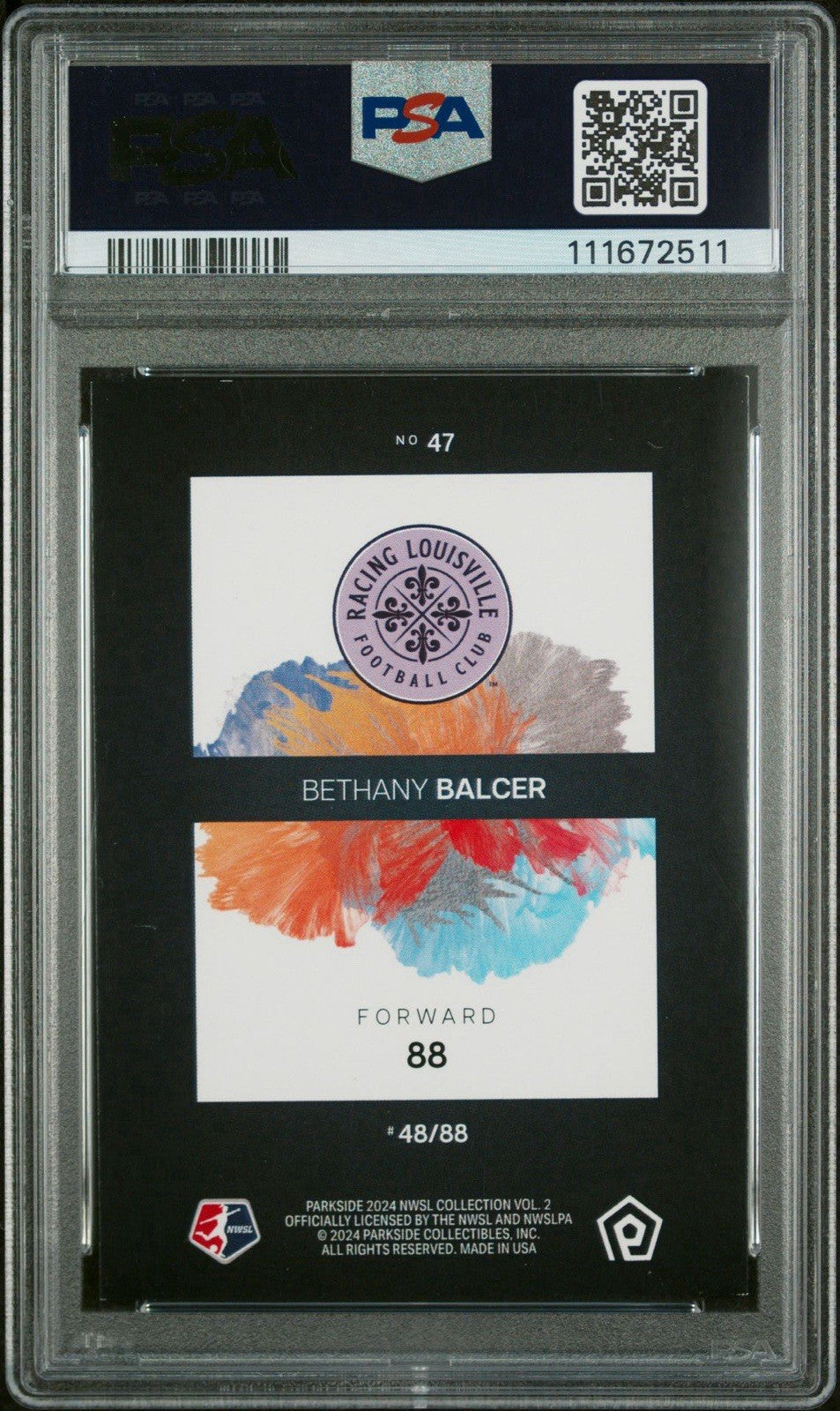 2024 Parkside NWSL Vol 2 Bethany Balcer Numerics #d /88 - PSA 8