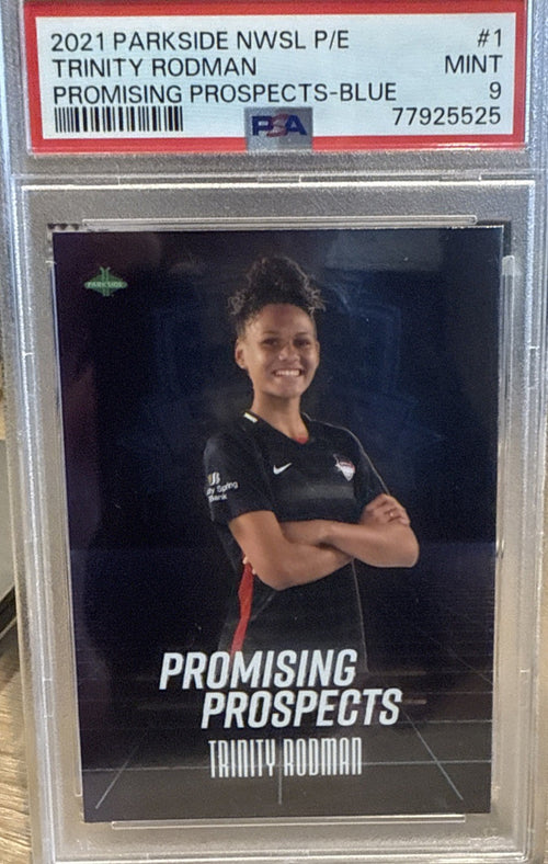 2021 PARKSIDE NWSL PREMIER ED PROMISING PROSPECTS PURPLE #1 TRINITY RODMAN PSA 9