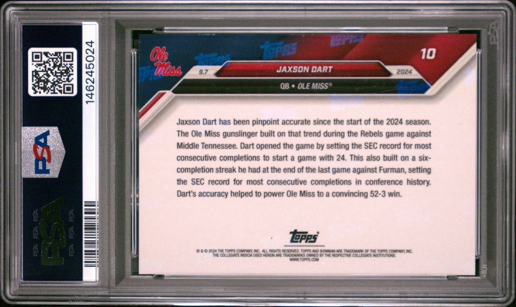 2024 Bowman U Now #10 Jaxson Dart - Blue Parallel /49 - PSA 10 Gem