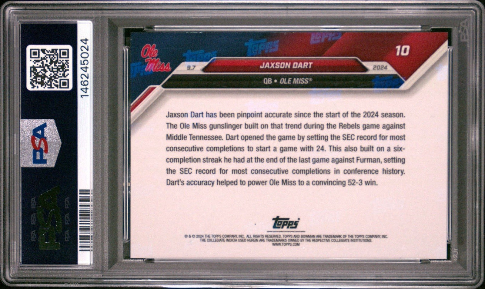 2024 Bowman U Now #10 Jaxson Dart - Blue Parallel /49 - PSA 10 Gem