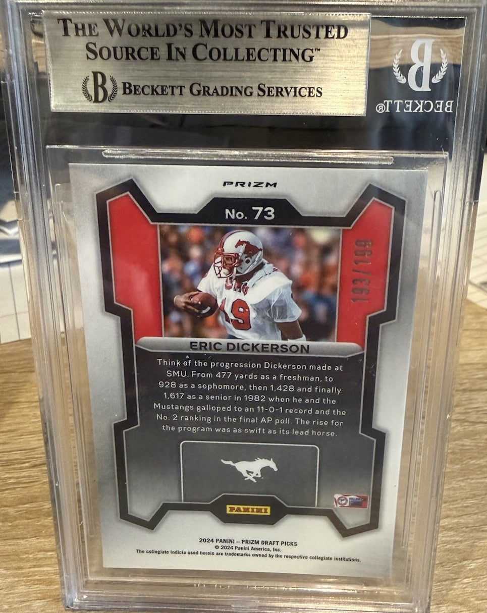 Signed Eric Dickerson 2024 Panini Prizm Draft Blue Prizm - Beckett BAS Slab