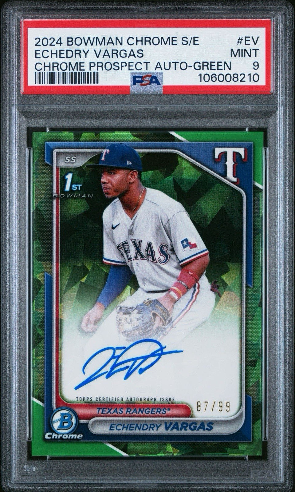 Echedry Vargas 2024 1st Bowman Chrome AUTO SAPPHIRE Green  /99 RC PSA 9