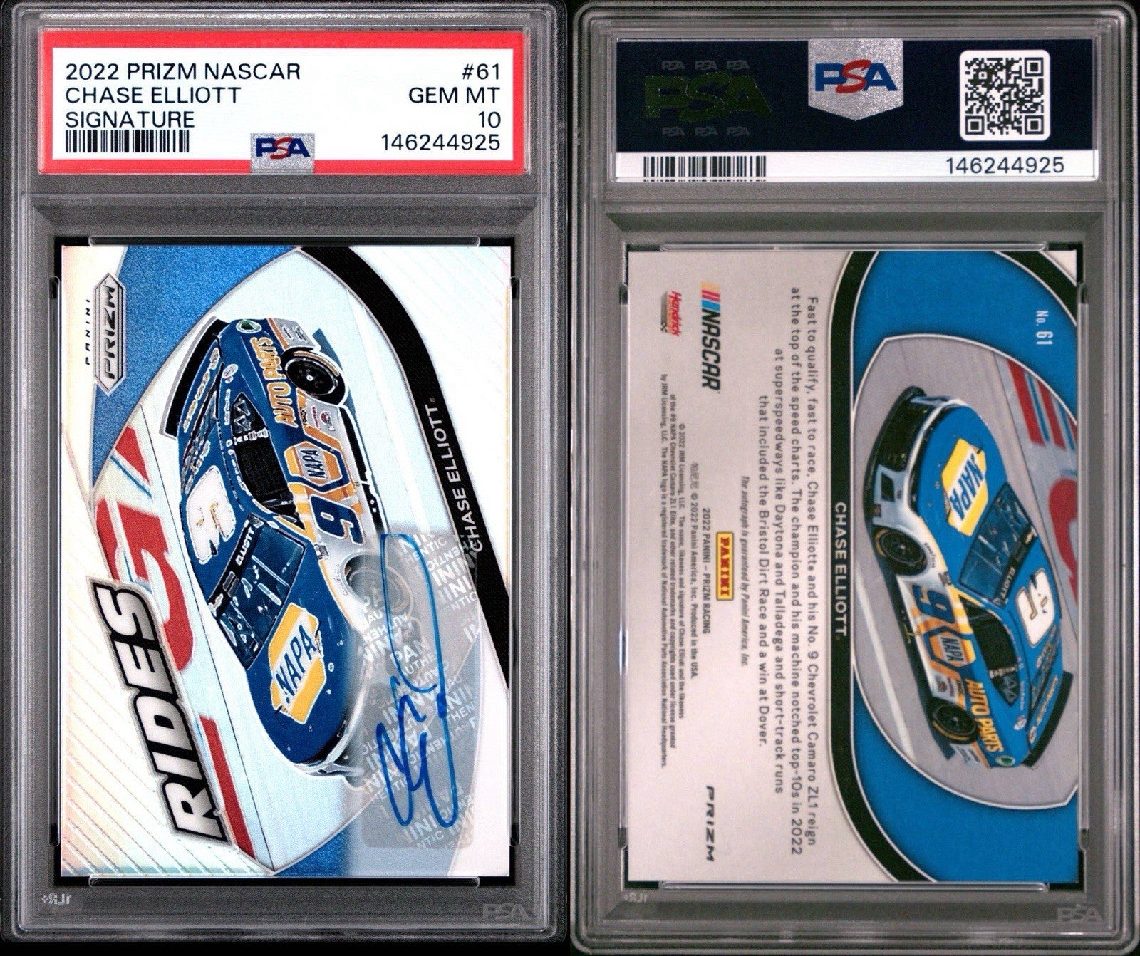 2022 Panini Prizm Signatures Silver Prizm #61 Chase Elliott - PSA 10 Gem