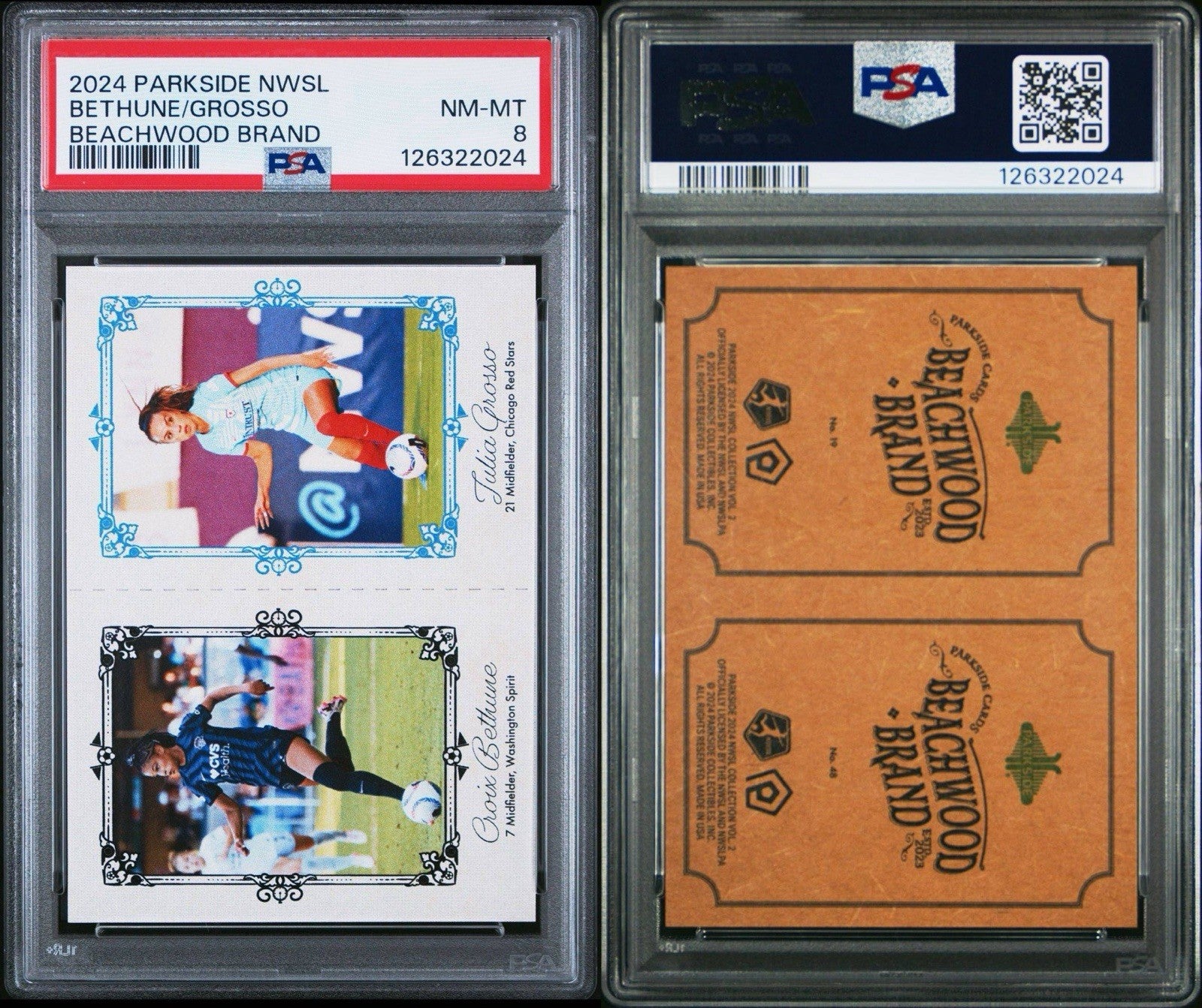 2024 Parkside NWSL Vol 2 Beachwood Brand Croix Bethune Julia Grosso RC - PSA 8