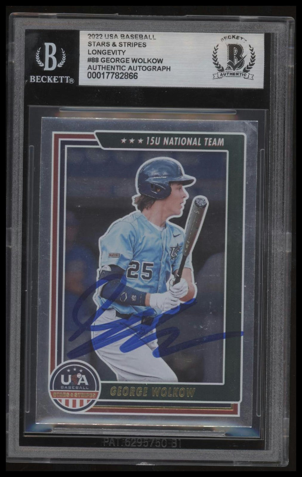 Signed 2022 Panini Stars & Stripes USA #88 George Wolkow - Beckett BAS Slab