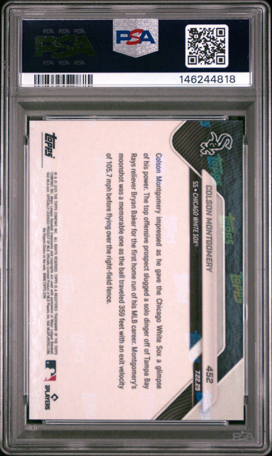2025 Topps Now Call-Up Gold Foil #d /50 Colson Montgomery #452 PSA 9 Mint