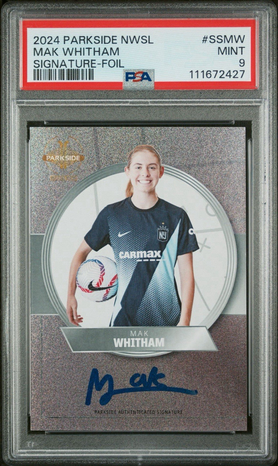 Mak Whitham 2024 Parkside NWSL Vol 2 Signature Series FOIL /99 PSA 9 Auto RC