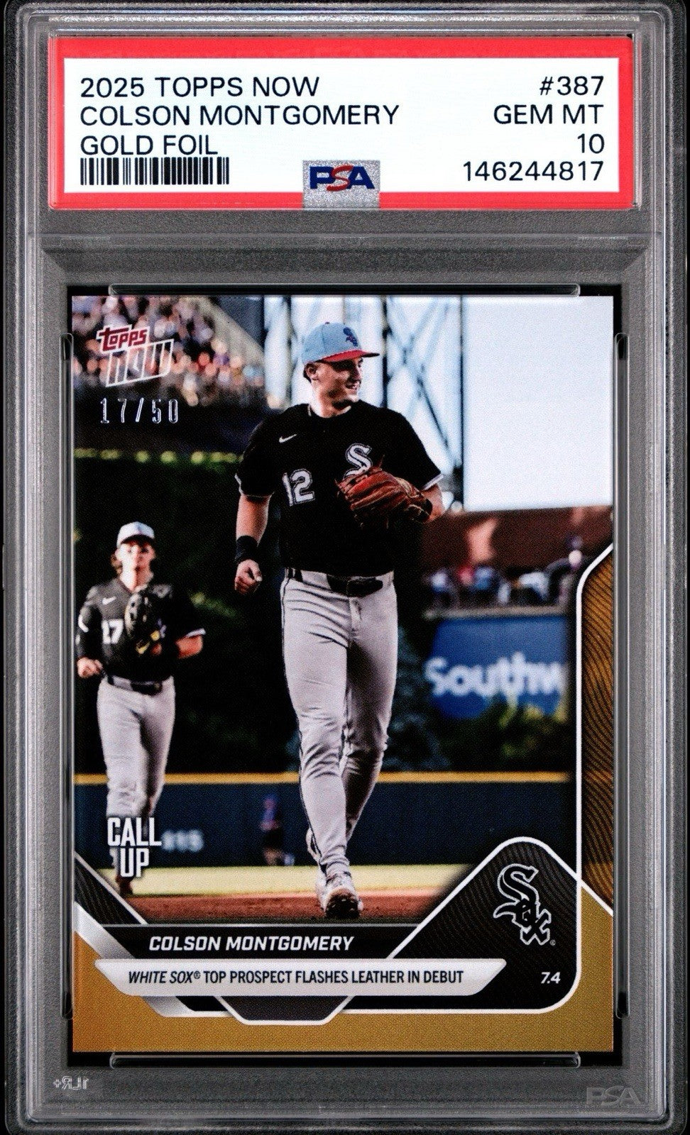 2025 Topps Now Call-Up Gold Foil #d /50 Colson Montgomery #387 PSA 10 Gem