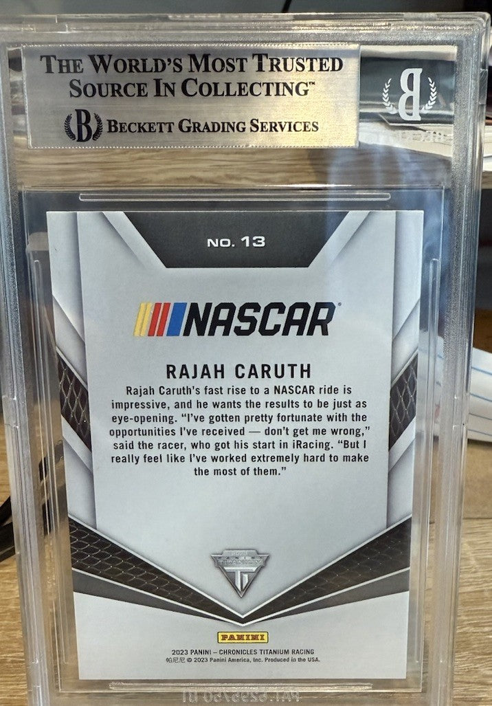 Signed RAJAH CARUTH -  2023 Panini Chronicles Titanium #13 - Beckett BAS Slab