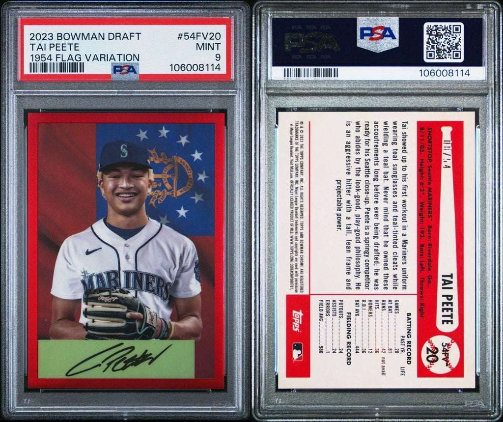 TAI PEETE - 2023 Bowman Draft 1954 FLAG VARIATION CHROME #'d /54 - PSA 9 Mint