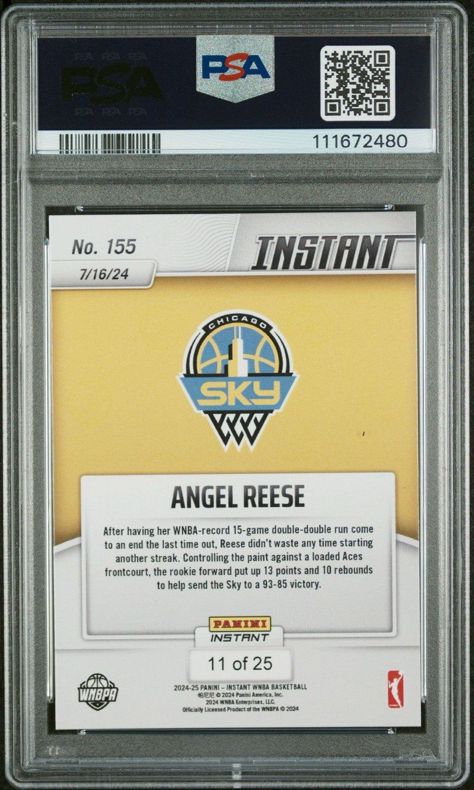 2024 Panini Instant WNBA #155 Angel Reese RC Jungle /25 - PSA 9