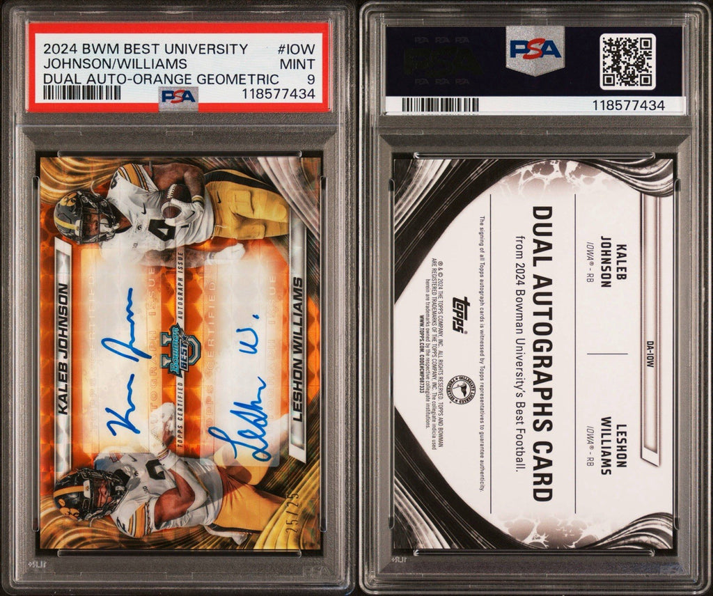 2024 Bowman U Best Orange Geo Auto /25 Kaleb Johnson Leshon Williams - PSA 9